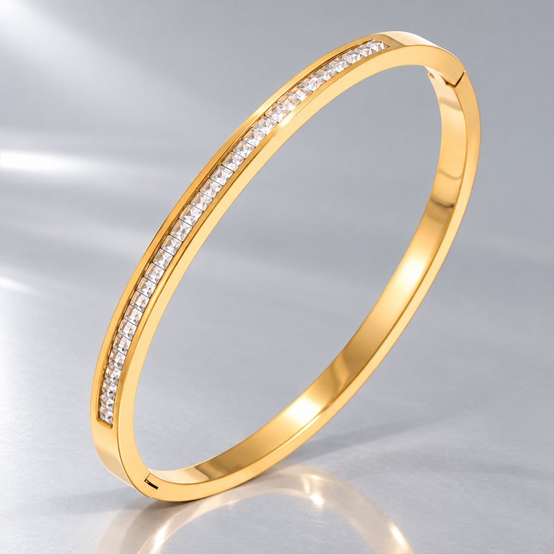Women's 2pc Bracelet & Ring Set, Rectangular Bevel-Cut Zirconia